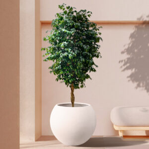GloboStar® Artificial Garden MURANO 20766 Επιδαπέδιο Πολυεστερικό Τσιμεντένιο Κασπώ Γλάστρα – Flower Pot Λευκό Φ90 x Υ70cm