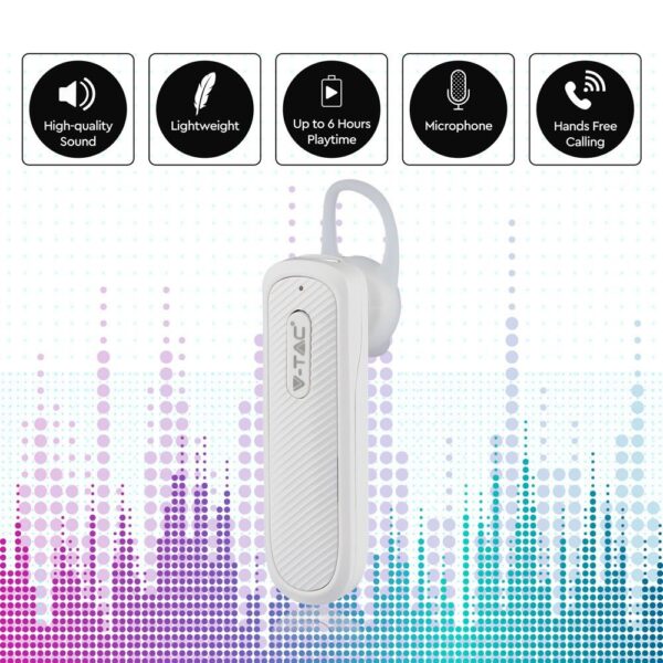 Ασύρματο Ακουστικό Bluetooth Handsfree V-TAC Λευκό – 7701