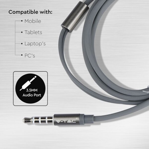 Ακουστικά Stereo Handsfree με Μικρόφωνο & Jack 3.5 mm Γκρι V-TAC – 7706