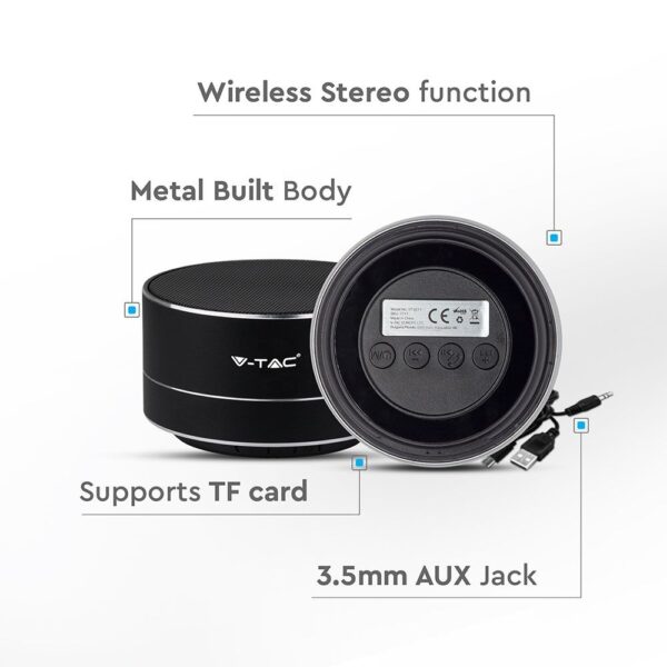 Mini Φορητό Ασύρματο Ηχείο V-TAC Bluetooth 3W Μαύρο – 7712