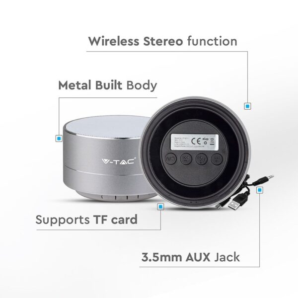 Mini Φορητό Ασύρματο Ηχείο V-TAC Bluetooth 3W Ασημί – 7713 (Αντιγραφή)