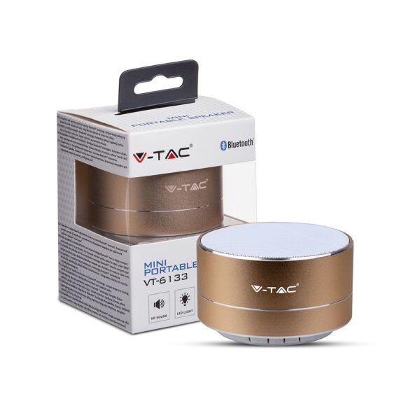 Mini Φορητό Ασύρματο Ηχείο V-TAC Bluetooth 3W Χρυσό – 7714