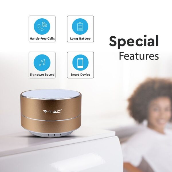 Mini Φορητό Ασύρματο Ηχείο V-TAC Bluetooth 3W Χρυσό – 7714