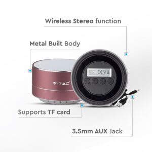 Mini Φορητό Ασύρματο Ηχείο V-TAC Bluetooth 3W Ροζ Χρυσό – 7715