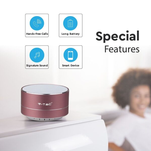 Mini Φορητό Ασύρματο Ηχείο V-TAC Bluetooth 3W Ροζ Χρυσό – 7715
