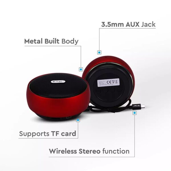 Mini Φορητό Ασύρματο Ηχείο 4W με Μικρόφωνο V-TAC Bluetooth Κόκκινο – 7716