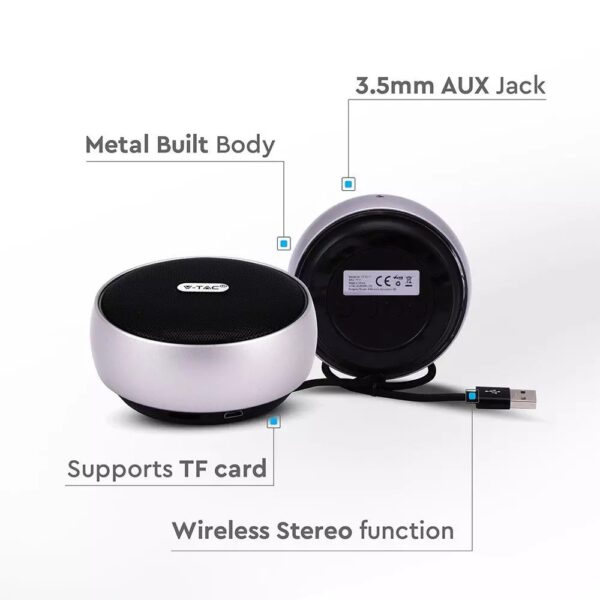 Mini Φορητό Ασύρματο Ηχείο 4W με Μικρόφωνο V-TAC Bluetooth Γκρι – 7717