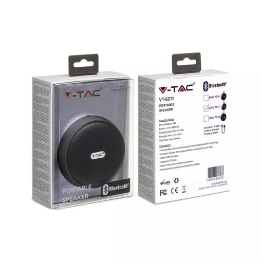 Mini Φορητό Ασύρματο Ηχείο 4W με Μικρόφωνο V-TAC Bluetooth Γκρι – 7717