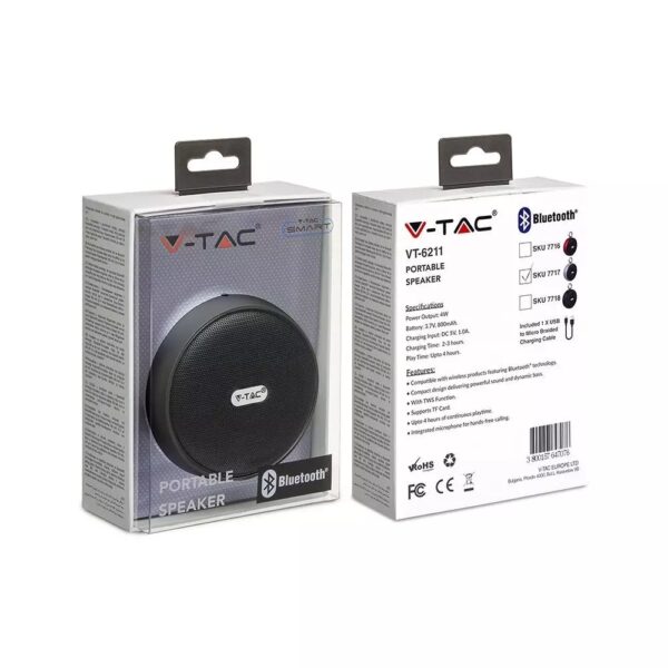 Mini Φορητό Ασύρματο Ηχείο 4W με Μικρόφωνο V-TAC Bluetooth Γκρι – 7717