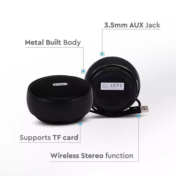 Mini Φορητό Ασύρματο Ηχείο 4W με Μικρόφωνο V-TAC Bluetooth Μαύρο – 7718