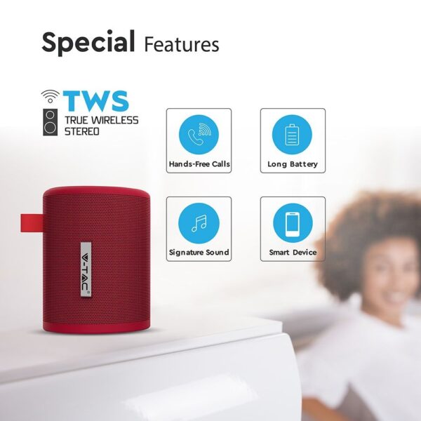 Φορητό Ασύρματο Ηχείο 5W με Μικρόφωνο V-TAC Bluetooth Κόκκινο 5W – 7719