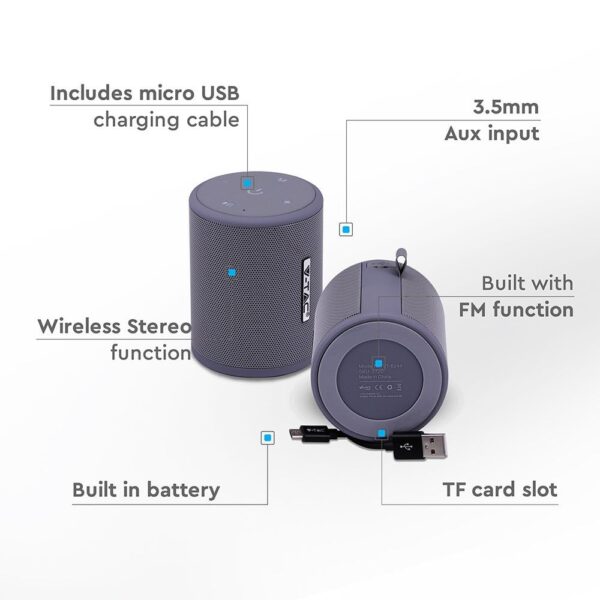 Φορητό Ασύρματο Ηχείο 5W με Μικρόφωνο V-TAC Bluetooth Γκρι – 7720