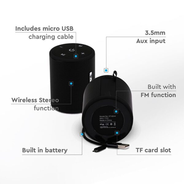 Φορητό Ασύρματο Ηχείο 5W με Μικρόφωνο V-TAC Bluetooth Μαύρο – 7721