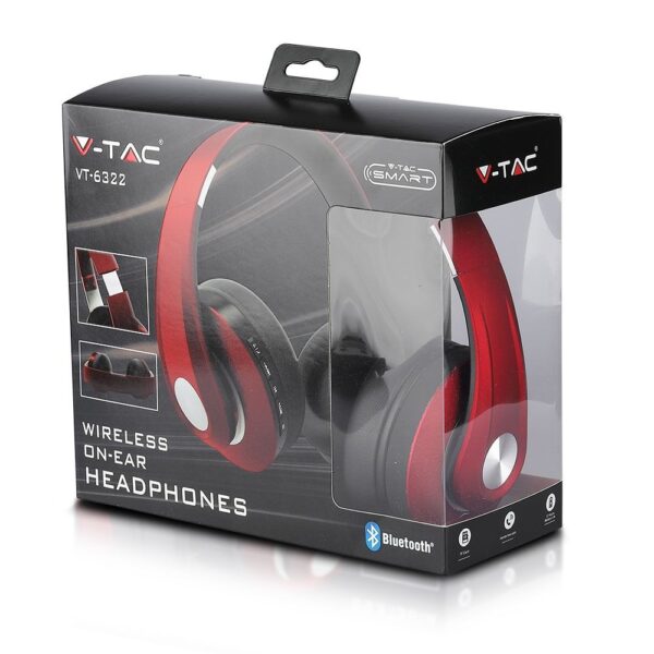 Ασύρματα Ακουστικά Bluetooth Κόκκινα V-TAC Headband Stereo με Mικρόφωνο – 7731