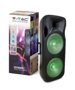 Φορητό Ασύρματο Ηχείο Bluetooth 150W RGB LED Τηλεχειριστήριο & Ασύρματο Μικρόφωνο Καραόκε V-TAC Μαύρο – 7733