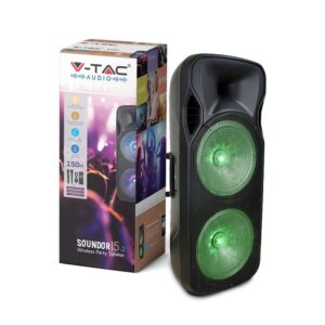 Φορητό Ασύρματο Ηχείο Bluetooth 150W RGB LED Τηλεχειριστήριο & Ασύρματο Μικρόφωνο Καραόκε V-TAC Μαύρο – 7733