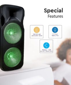 Φορητό Ασύρματο Ηχείο Bluetooth 150W RGB LED Τηλεχειριστήριο & Ασύρματο Μικρόφωνο Καραόκε V-TAC Μαύρο – 7733