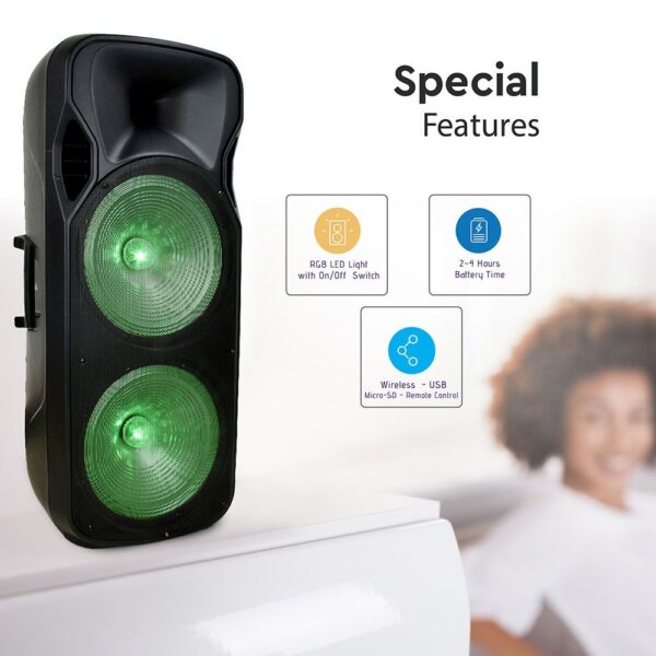 Φορητό Ασύρματο Ηχείο Bluetooth 150W RGB LED Τηλεχειριστήριο & Ασύρματο Μικρόφωνο Καραόκε V-TAC Μαύρο – 7733