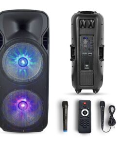 Φορητό Ασύρματο Ηχείο Bluetooth 150W RGB LED Τηλεχειριστήριο & Ασύρματο Μικρόφωνο Καραόκε V-TAC Μαύρο – 7733