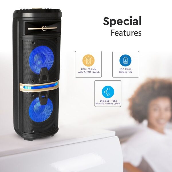 Φορητό Ασύρματο Ηχείο Bluetooth 120W RGB LED Τηλεχειριστήριο & Ασύρματο Μικρόφωνο Καραόκε V-TAC Μαύρο – 7734