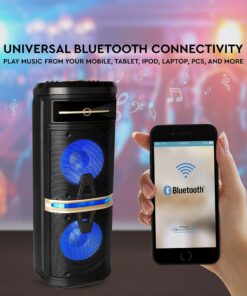 Φορητό Ασύρματο Ηχείο Bluetooth 120W RGB LED Τηλεχειριστήριο & Ασύρματο Μικρόφωνο Καραόκε V-TAC Μαύρο – 7734