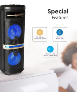 Φορητό Ασύρματο Ηχείο Bluetooth 120W RGB LED Τηλεχειριστήριο & Ασύρματο Μικρόφωνο Καραόκε V-TAC Μαύρο – 7734