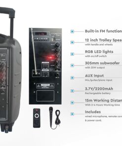 Φορητό Ασύρματο Ηχείο Bluetooth 15W με Μπαταρία 2200mAh RGB LED Τηλεχειριστήριο & Μικρόφωνο Καραόκε V-TAC Μαύρο – 7735