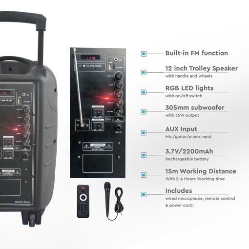 Φορητό Ασύρματο Ηχείο Bluetooth 15W με Μπαταρία 2200mAh RGB LED Τηλεχειριστήριο & Μικρόφωνο Καραόκε V-TAC Μαύρο – 7735