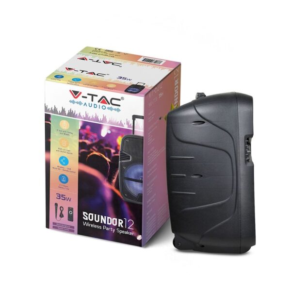 Φορητό Ασύρματο Ηχείο Bluetooth 15W με Μπαταρία 2200mAh RGB LED Τηλεχειριστήριο & Μικρόφωνο Καραόκε V-TAC Μαύρο – 7735