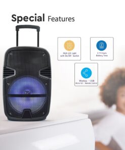 Φορητό Ασύρματο Ηχείο Bluetooth 15W με Μπαταρία 2200mAh RGB LED Τηλεχειριστήριο & Μικρόφωνο Καραόκε V-TAC Μαύρο – 7735