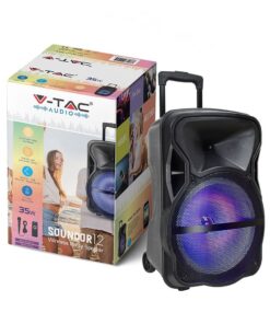 Φορητό Ασύρματο Ηχείο Bluetooth 35W Μπαταρία 2200mAh RGB LED Τηλεχειριστήριο & Μικρόφωνο Καραόκε V-TAC Μαύρο – 7737