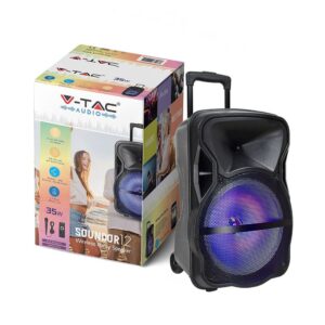 Φορητό Ασύρματο Ηχείο Bluetooth 35W Μπαταρία 2200mAh RGB LED Τηλεχειριστήριο & Μικρόφωνο Καραόκε V-TAC Μαύρο – 7737