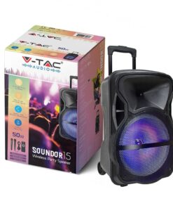 Φορητό Ασύρματο Ηχείο Bluetooth 50W Μπαταρία 2200mAh RGB LED Τηλεχειριστήριο & Ασύρματο Μικρόφωνο Καραόκε V-TAC Μαύρο – 7738