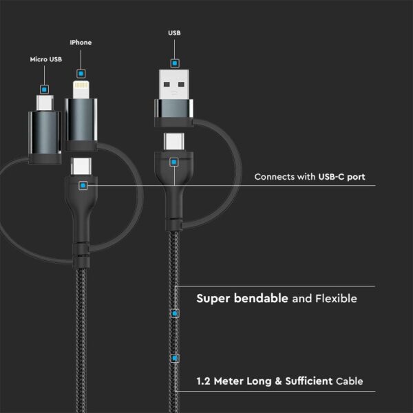 5IN1 Καλώδιο Φόρτισης 1.2m   V-TAC – 7747