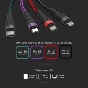 4IN1 Καλώδιο Φόρτισης 1.2m   V-TAC – 7748