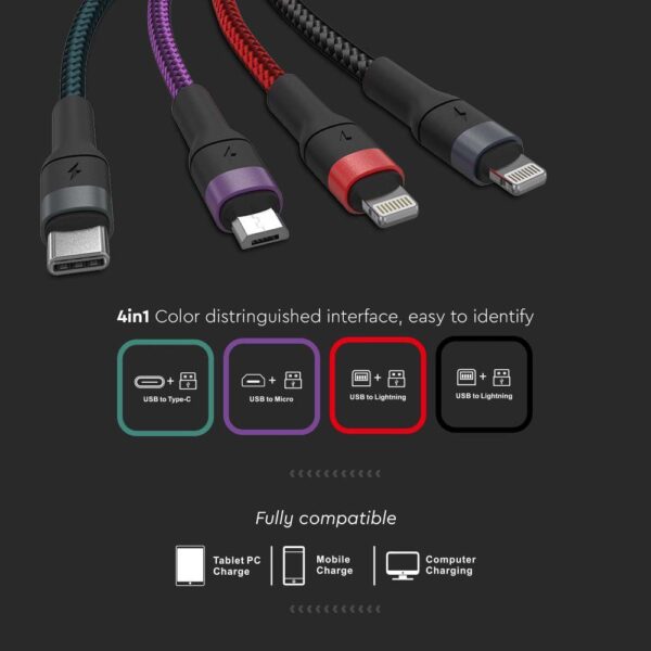 4IN1 Καλώδιο Φόρτισης 1.2m   V-TAC – 7748