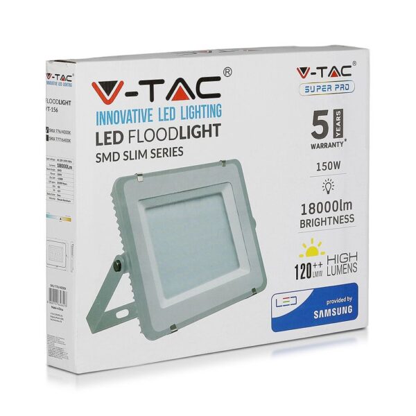 LED Προβολέας 150W V-TAC PRO Samsung Chip Γκρι 100° 18000lm Αδιάβροχος IP65 Φυσικό Λευκό 4000K – 776
