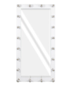 GloboStar® MAKEUP MIRROR-160×80-4 Μοντέρνος Καθρέπτης Μακιγιάζ με Πλαίσιο Φυσικού Ξύλου με Διακόπτη On/Off 20 x E27 AC220-240V – Μ80 x Π7 x Υ160cm – Λευκή Λάκα