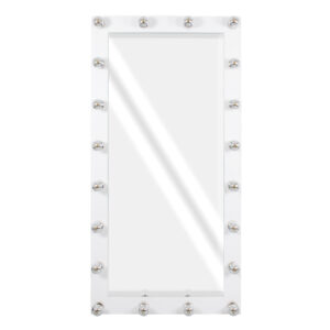GloboStar® MAKEUP MIRROR-160×80-4 Μοντέρνος Καθρέπτης Μακιγιάζ με Πλαίσιο Φυσικού Ξύλου με Διακόπτη On/Off 20 x E27 AC220-240V – Μ80 x Π7 x Υ160cm – Λευκή Λάκα