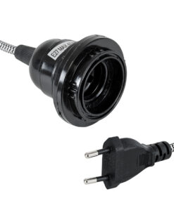 GloboStar® 77668 Μοντέρνο Κρεμαστό Φωτιστικό Whip Μονόφωτο 1 x E27 με Μαύρο Διακόπτη – Μαύρο Ντουί E27 – Μαύρη Ροδέλα για Καπέλο – Μαύρη Πρίζα και Άσπρο Μαύρο Υφασμάτινο Καλώδιο Φ5.8 x Υ140cm