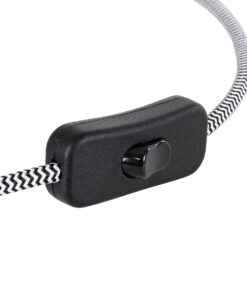 GloboStar® 77668 Μοντέρνο Κρεμαστό Φωτιστικό Whip Μονόφωτο 1 x E27 με Μαύρο Διακόπτη – Μαύρο Ντουί E27 – Μαύρη Ροδέλα για Καπέλο – Μαύρη Πρίζα και Άσπρο Μαύρο Υφασμάτινο Καλώδιο Φ5.8 x Υ140cm