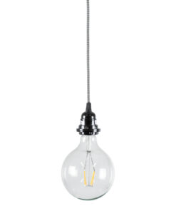 GloboStar® 77668 Μοντέρνο Κρεμαστό Φωτιστικό Whip Μονόφωτο 1 x E27 με Μαύρο Διακόπτη – Μαύρο Ντουί E27 – Μαύρη Ροδέλα για Καπέλο – Μαύρη Πρίζα και Άσπρο Μαύρο Υφασμάτινο Καλώδιο Φ5.8 x Υ140cm