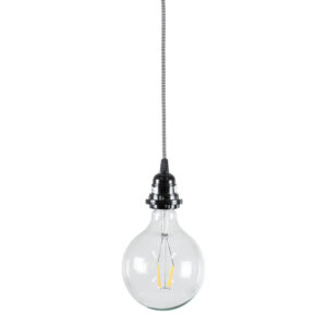 GloboStar® 77668 Μοντέρνο Κρεμαστό Φωτιστικό Whip Μονόφωτο 1 x E27 με Μαύρο Διακόπτη – Μαύρο Ντουί E27 – Μαύρη Ροδέλα για Καπέλο – Μαύρη Πρίζα και Άσπρο Μαύρο Υφασμάτινο Καλώδιο Φ5.8 x Υ140cm