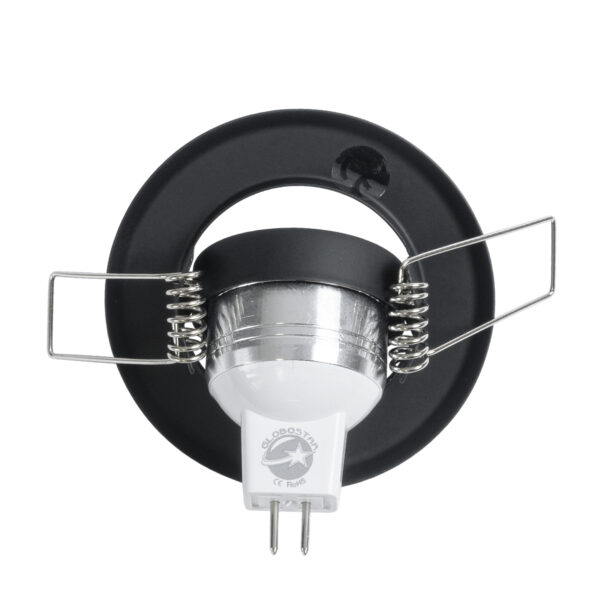 GloboStar® DELTA 77801 Χωνευτό Κινούμενο Στρόγγυλο Σποτ Οροφής για Λάμπα MR11 με Βάση GU5.3 ή GU10 – IP20 – Μεταλλικό – Φ70 x Υ21mm – Μαύρο – 5 Χρόνια Εγγύηση