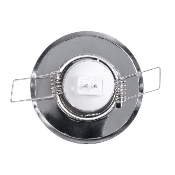 GloboStar® DELTA 77803 Χωνευτό Κινούμενο Στρόγγυλο Σποτ Οροφής για Λάμπα MR11 με Βάση GU5.3 ή GU10 – IP20 – Μεταλλικό – Φ70 x Υ21mm – Χρώμιο Νίκελ – 5 Χρόνια Εγγύηση