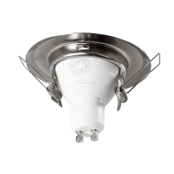 GloboStar® DELTA 77809 Χωνευτό Στρόγγυλο Σποτ Οροφής για Λάμπα MR16 με Βάση GU5.3 ή GU10 – IP20 – Μεταλλικό – Φ83 x Υ31mm – Νίκελ Ματ – 5 Χρόνια Εγγύηση