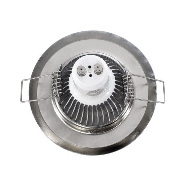 GloboStar® DELTA 77810 Χωνευτό Στρόγγυλο Σποτ Οροφής για Λάμπα MR16 με Βάση GU5.3 ή GU10 – IP20 – Μεταλλικό – Φ83 x Υ31mm – Χρώμιο Νίκελ – 5 Χρόνια Εγγύηση