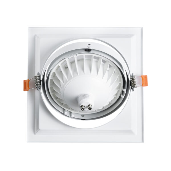 GloboStar® VITA 77852 Χωνευτό Κινούμενο Τετράγωνο Σποτ Οροφής για Λάμπα AR111 – IP20 – Χυτό Αλουμίνιο – Μ18 x Π18 x Υ4.5cm – Λευκό – 5 Χρόνια Εγγύηση