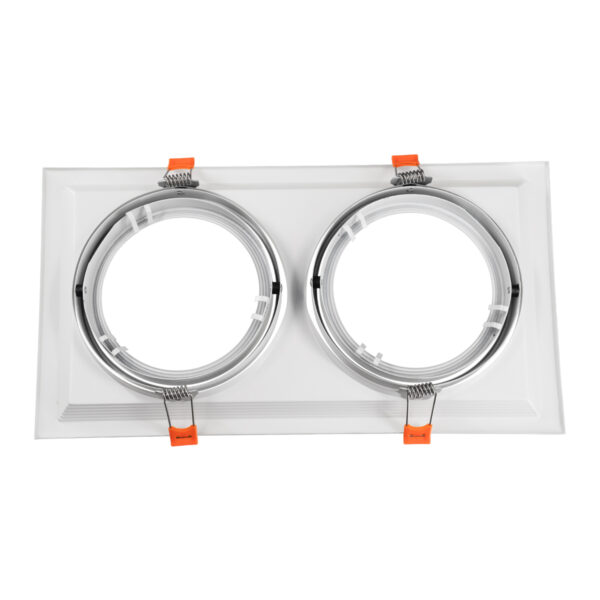 GloboStar® VITA 77854 Χωνευτό Κινούμενο Διπλό Τετράγωνο Σποτ Οροφής για Λάμπα AR111 – IP20 – Χυτό Αλουμίνιο – M33.5 x Π17.5 x Y5.5cm – Λευκό – 5 Χρόνια Εγγύηση