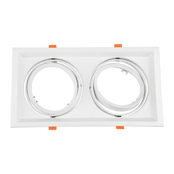 GloboStar® VITA 77854 Χωνευτό Κινούμενο Διπλό Τετράγωνο Σποτ Οροφής για Λάμπα AR111 – IP20 – Χυτό Αλουμίνιο – M33.5 x Π17.5 x Y5.5cm – Λευκό – 5 Χρόνια Εγγύηση